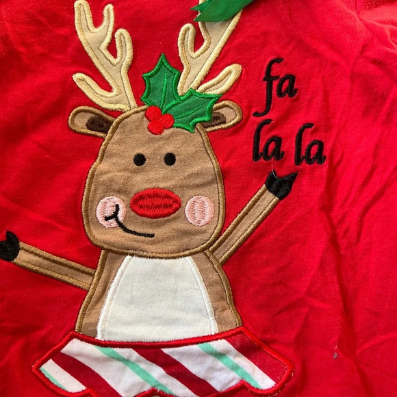 Magical Season Girls Christmas Holiday Red and Green Reindeer Dress | Size 3T - Picture 2 of 4